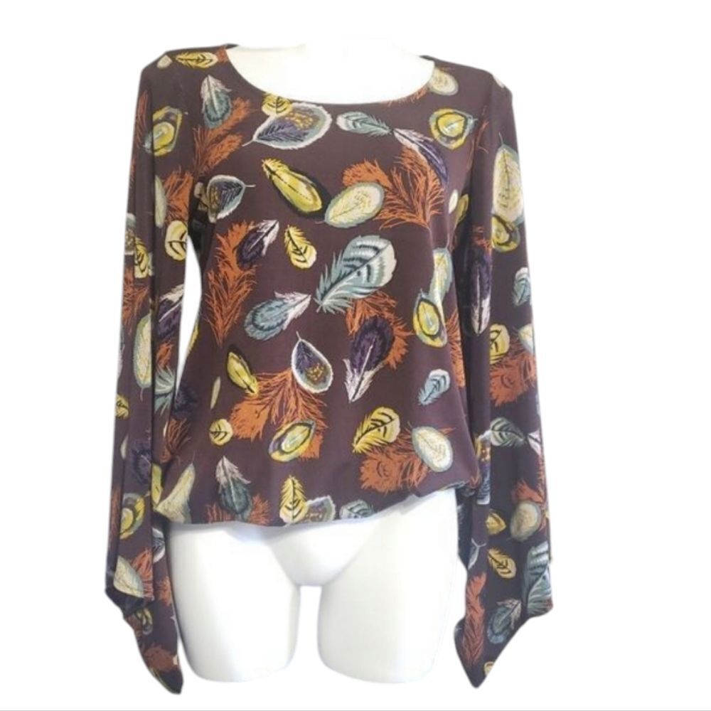 Ivy Jane top purple feather print bell sleeve Fairy grunge Whimsigoth  S